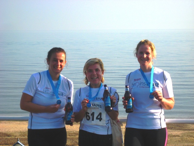 Kirsty Raven and her team after running the Adnams 10k run in Southwold for brainstrust