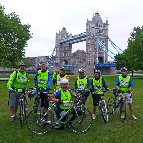 Simon Costello and team at London Bridge for Night Rider 100km charity ride