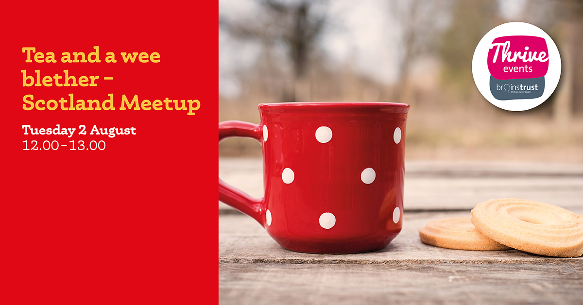 Text reads: Tea and wee blether August 2022 - Scotland meetup Tuesday 2 August 12:00-13:00