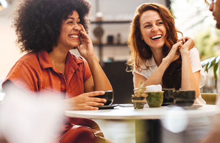 Patients talking over coffee